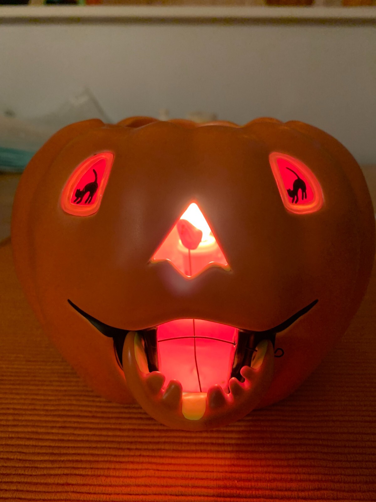 Department 56 Halloween Jack-O-Lantern Light Up Moving Mouth Black Cat Eyes Box