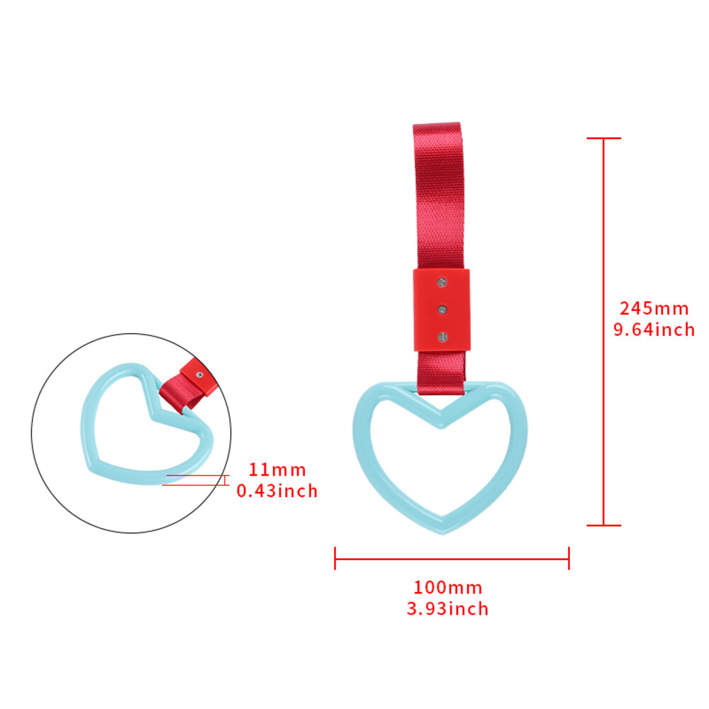 Car Accessory JDM Heart Shape TSURIKAWA Teal Ring Red Nylon Handle