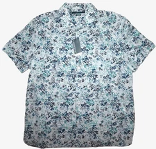 Perry Ellis Mens Short Sleeve Floral Shirt XL Stretch Country Air Blue NWT