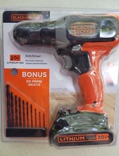 NEW BLACK&DECKER BCD702 20V DRILL DRIVER SET 10 BITS INCLUDED MOLDED SEALED SET