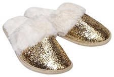 Avon Ladies Girls Faux Fur Gold Glitter Stunning Slippers Mules Small UK 4