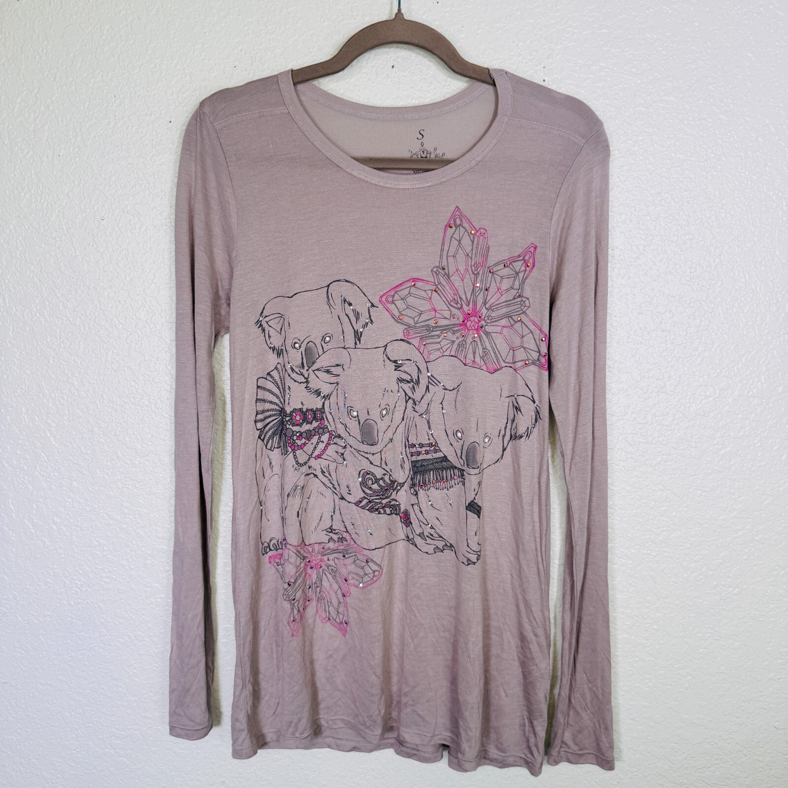 Key Top Womens Small Koala Bears Swarovski Rhinestone Tee Shirt Y2K Key Closet