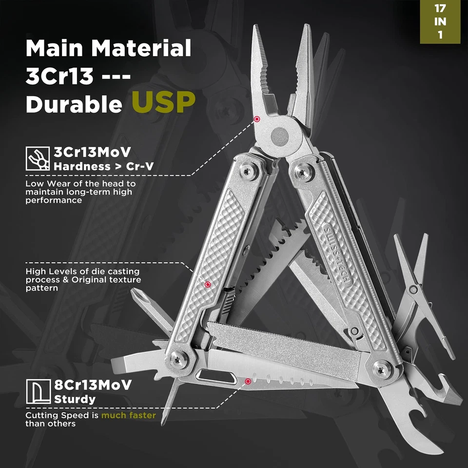 Multifunktionszange aus Edelstahl 17-IN-1 Faltbares Mulitool Multifunktion mi... - Bild 4 von 4