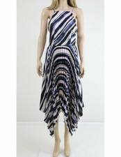 Branded Midi Pleated Party Stripe Design Cocktail Evening Dress UK 12 EU 40