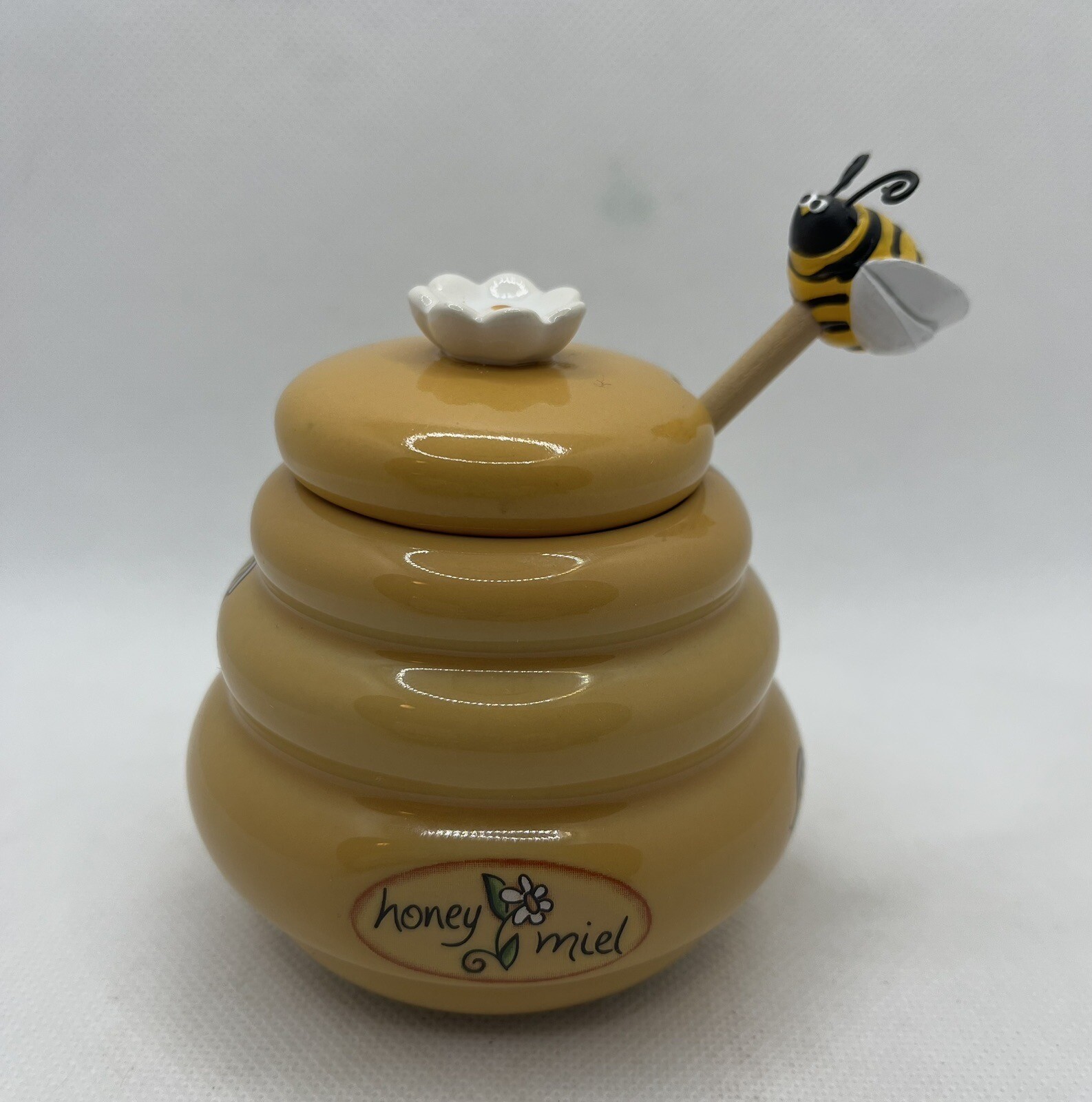Joie Ceramic Beehive Mini Honey Pot and Wooden Dipper, vintage pottery