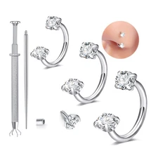 Horseshoe Nose Ring Surgical Steel Double Gem 6mm 7mm 8mm 18g Helix Tragus Septm