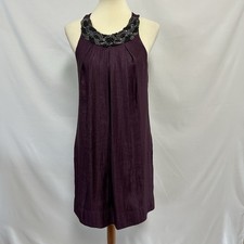 Vintage Alexia Admor Small Purple Metallic Cocktail Dress Beaded Neckline Glam