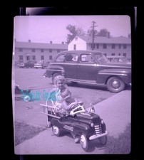 VINTAGE PHOTO NEGATIVE FIRE ENGINE PEDAL CAR KIDS EARLY 1950s LADDER BELL HORN
