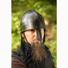 Blackened Steel Viking Helmet: Norman Nasal Helm, Chainmail LARP Armor