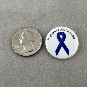 Vintage Prevent Child Abuse Blue Ribbon White Small 1" Pinback Button #61499