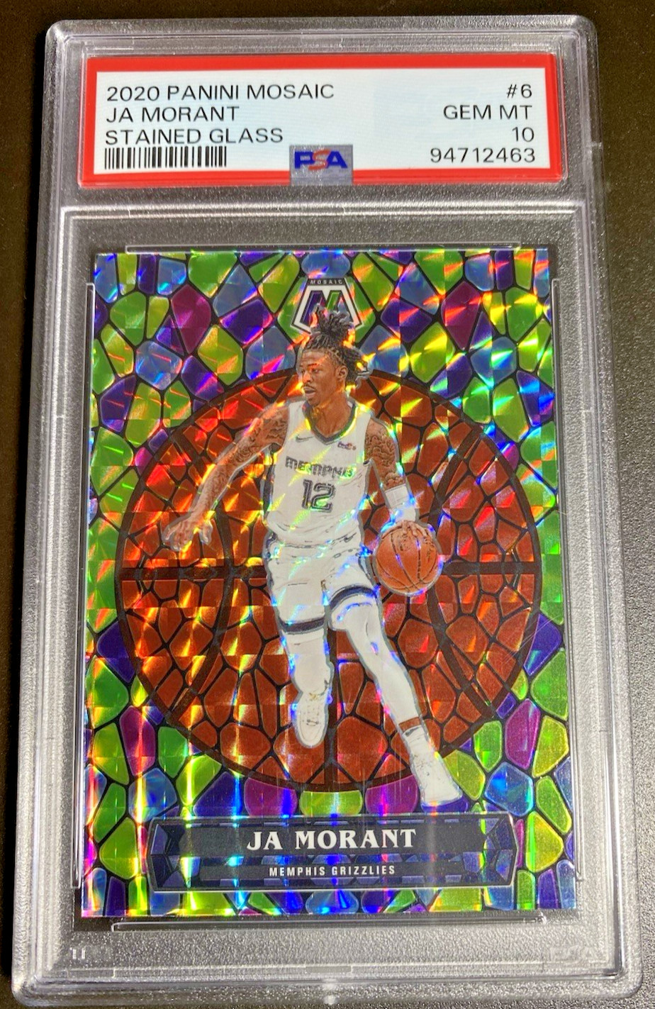 JA MORANT 2020 PANINI MOSAIC BASKETBALL STAINED GLASS INSERT #6 PSA 10 GEM MINT