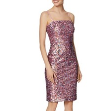 Laundry Pink Cocktail Dress Sequined Colorful Strapless Midi Sheath Size 6