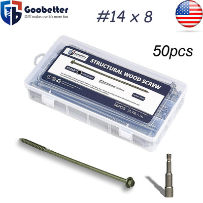 50pcs Black Timber Log Structural  Hex Drive Heavy Duty LoTimber #14 x 8 Screws