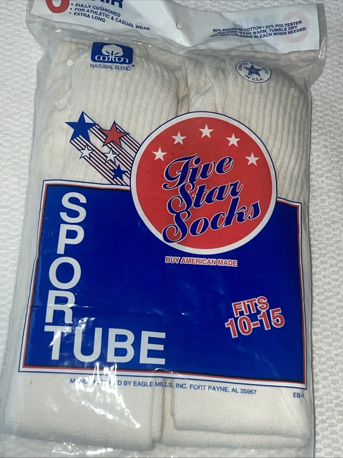Vintage Five Star Premium Socks 6 Pairs Men’s Tube Socks Cushioned 10-15 USA