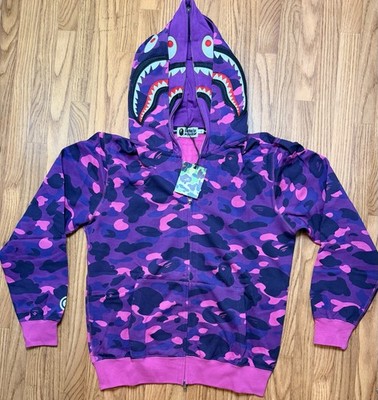 BAPE SHARK WGM FULL ZIP HOODIE COLOR PURPLE SIZE X-LARGE