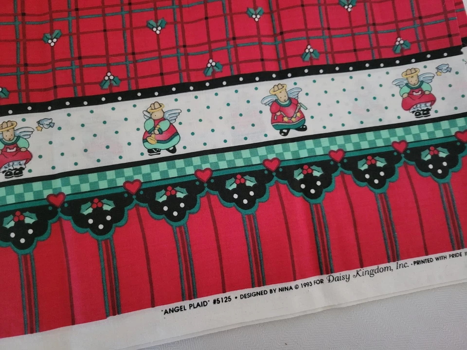 Daisy Kingdom Christmas Fabric Bunny Angel Plaid Holiday Double Border 2 Yards - Image 2 of 2