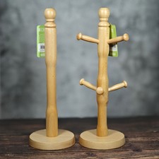 Image of Apollo Mug Tree & Kitchen Roll Paper Towel Holder Set - Natural Beech Wood