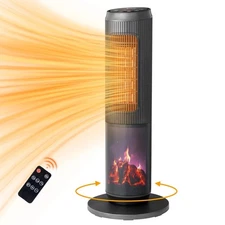 Electric Space Heater 25" PTC Fast Heating Tower Heater with 3D Flame, Remote