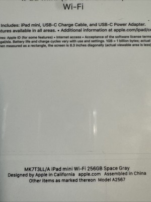 Apple iPad mini (6th Generation) A2567 256 GB, Wi-Fi, 8.3 in