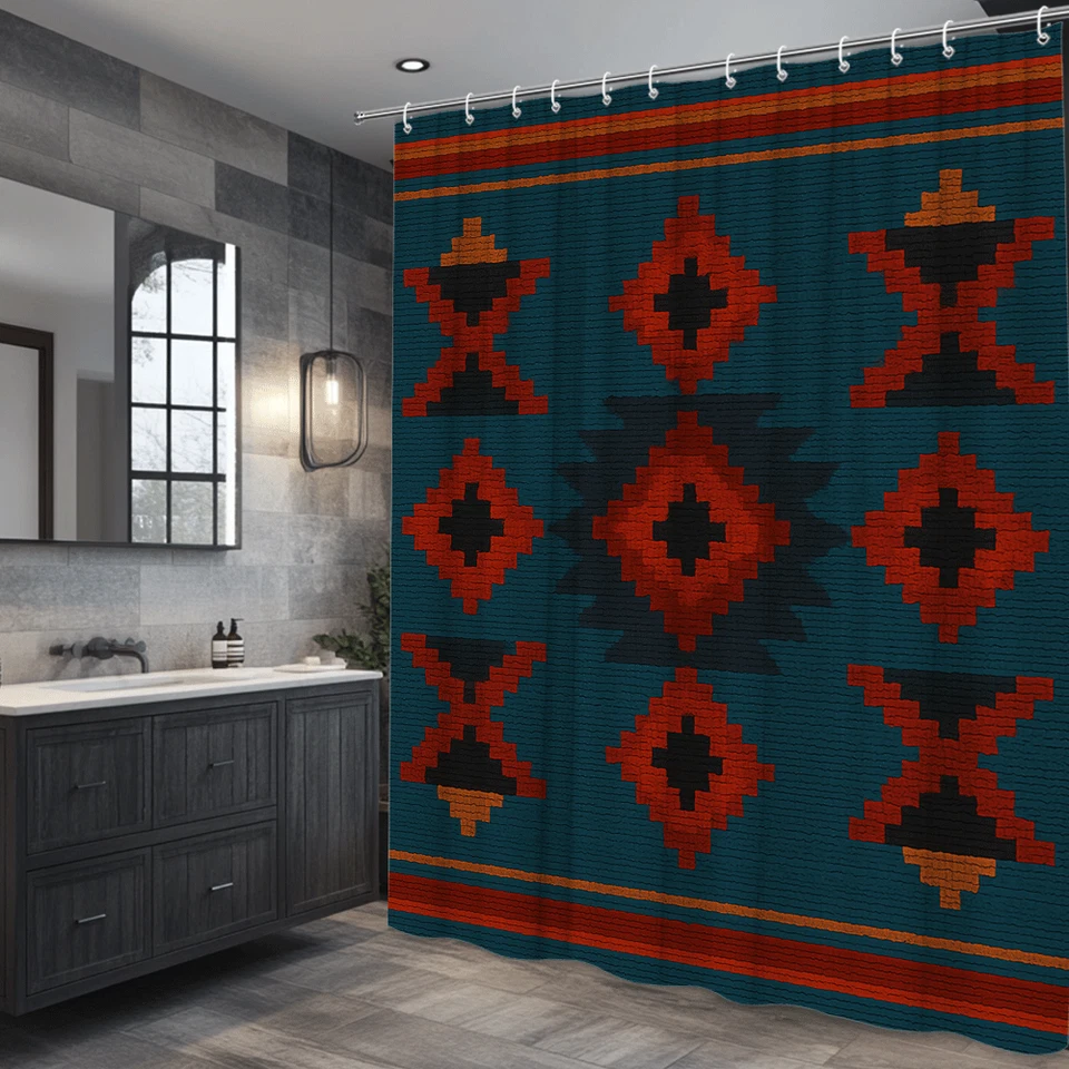 Цветная занавеска для душа с племенным узором для декора ванной - Изображение 4 из 4