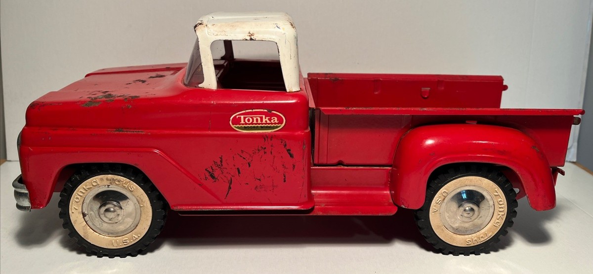 Vintage Tonka Toys 1960's Red Step side Pickup Truck, Pressed