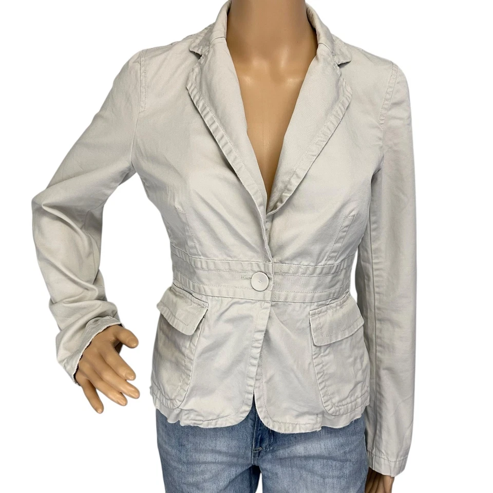 Vintage 2005 Y2K J. Crew Twill Blazer Jacket Cream Khaki Cargo 73007 Size 2 - Image 2 of 4