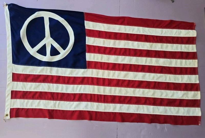 Vintage American Peace Flag 3x5 Cotton Sewn Stripes Anti War Hippie Protest