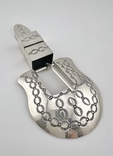 Vtg BB Navajo Sterling Silver Deep Stamped 4 Piece Ranger Belt Buckle 51g