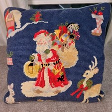 Vintage Christmas Santa Claus Needlepoint Woo...