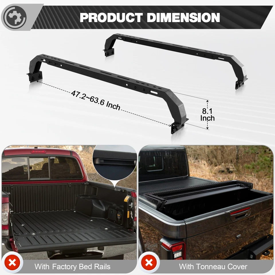 Truck Bed Rack Cross Bar For Chevy Silverado 1500 &Sierra 1500 /Colorado/Canyon - Изображение 3 из 4