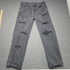 Levi s 501 Original Fit Jeans 36x36 Black Straight Button Vintage Distressed USA