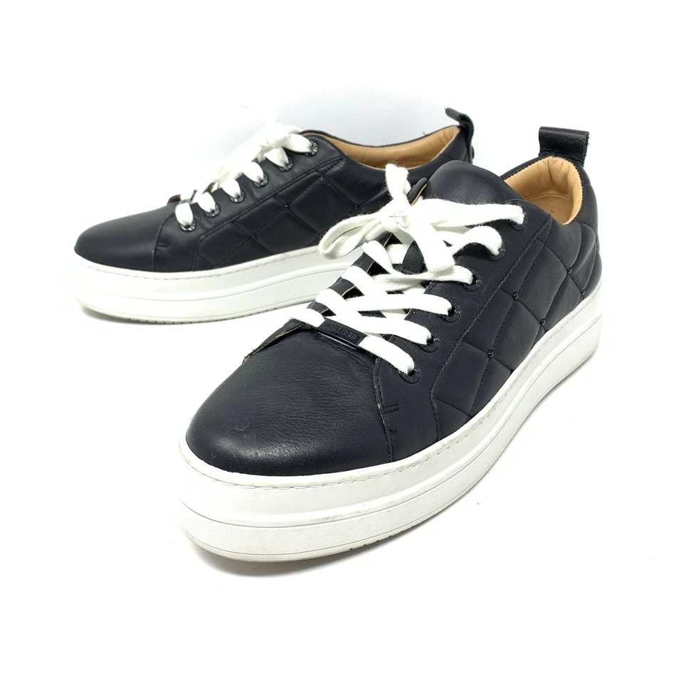 J/SLIDES Women's Sz 8 Noreen Quilted Stitch Leather Platform Sneaker Black White - Image 2 of 4