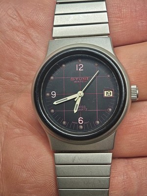 Swatch Stunt Uhr Watch 8500 Swiss Quartz Datum Vintage 1980er Stahl