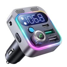 Bluetooth 5.3 FM Transmitter Dual Mics Deep Bass Sound 48W PD&QC3.0 Car Charger