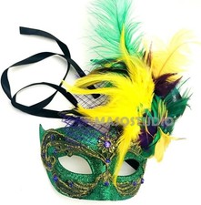 Masquerade Mask Pair Feather Mardi Gras Carnival Party Parade Costume Accessory