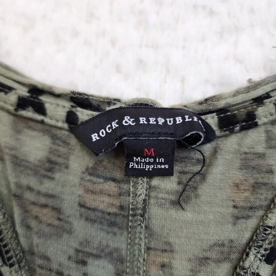 Rock & Republic Racerback Tank Top M Green Leopard Print Cotton Modal Soft - Image 4 of 4
