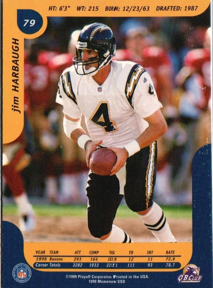 1999 Playoff Momentum SSD #79 Jim Harbaugh - Image 2 of 2