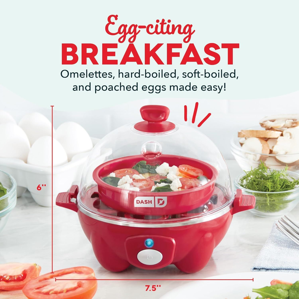 DASH Rapid Red Electric Egg Cooker for 7 Eggs with 7-Capacity Design
