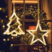 Weihnachtsbeleuchtung LED Fenster Lichterkette Timer Batterie Stern 2Er-Pack