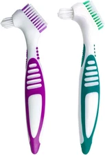 Premium Hygiene Denture Cleaning Brush Set, Multi-Layered Purple & Green 