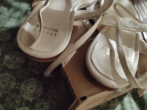 Stuart Weitzman 6½ M flat sandals buckle light beige leather fabric 6.5 - Picture 5 of 16