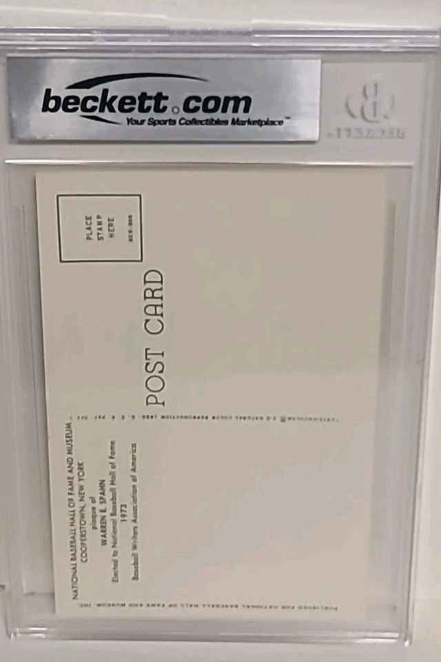 Warren Spahn, HoF Yellow Plaque Postcard - Autographed - BECKETT AUTHENTIC AUTO - Image 3 of 4