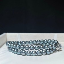 Excellent condition Akoya pearl silvergreen necklace 6570mm M432