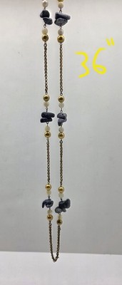 VINTAGE MIRIAM HASKELL 36'' LONG BLUE CORAL NUGGET / MOTHER OF PEARL NECKLACE 