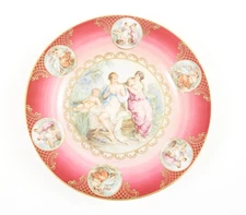 Vintage Mitterteich Bavaria Pink Plate Gold  Scrolls Nudes GERMANY Victorian