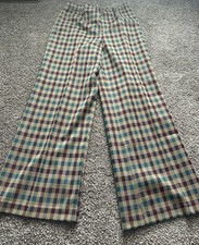 VTG Sears All Over Print Polyester Disco Pants 70s Flare MCM Plaid Sz 16
