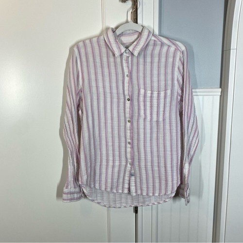 Rails Ellis Gauzy Cotton Button Down Shirt White Pink Gem Stripe size small - Picture 2 of 12