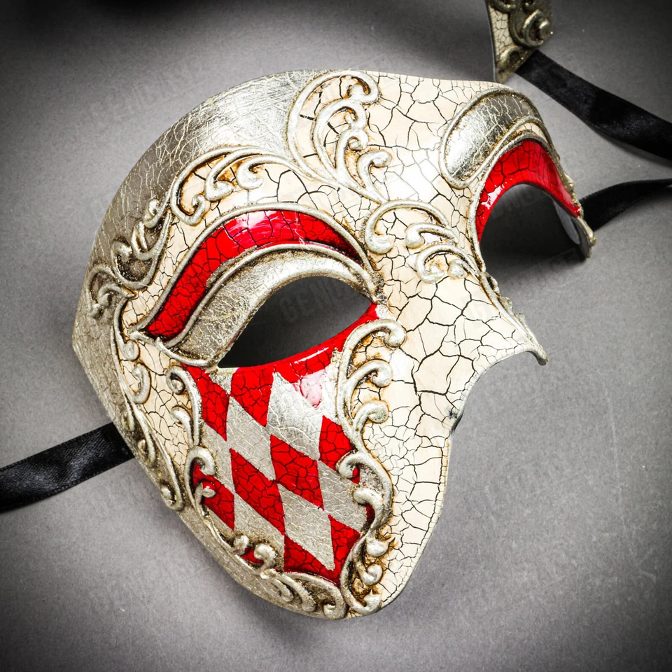 Phantom of The Opera Matching Couple's SILVER RED Theme Masquerade Party Masks - Image 3 of 3