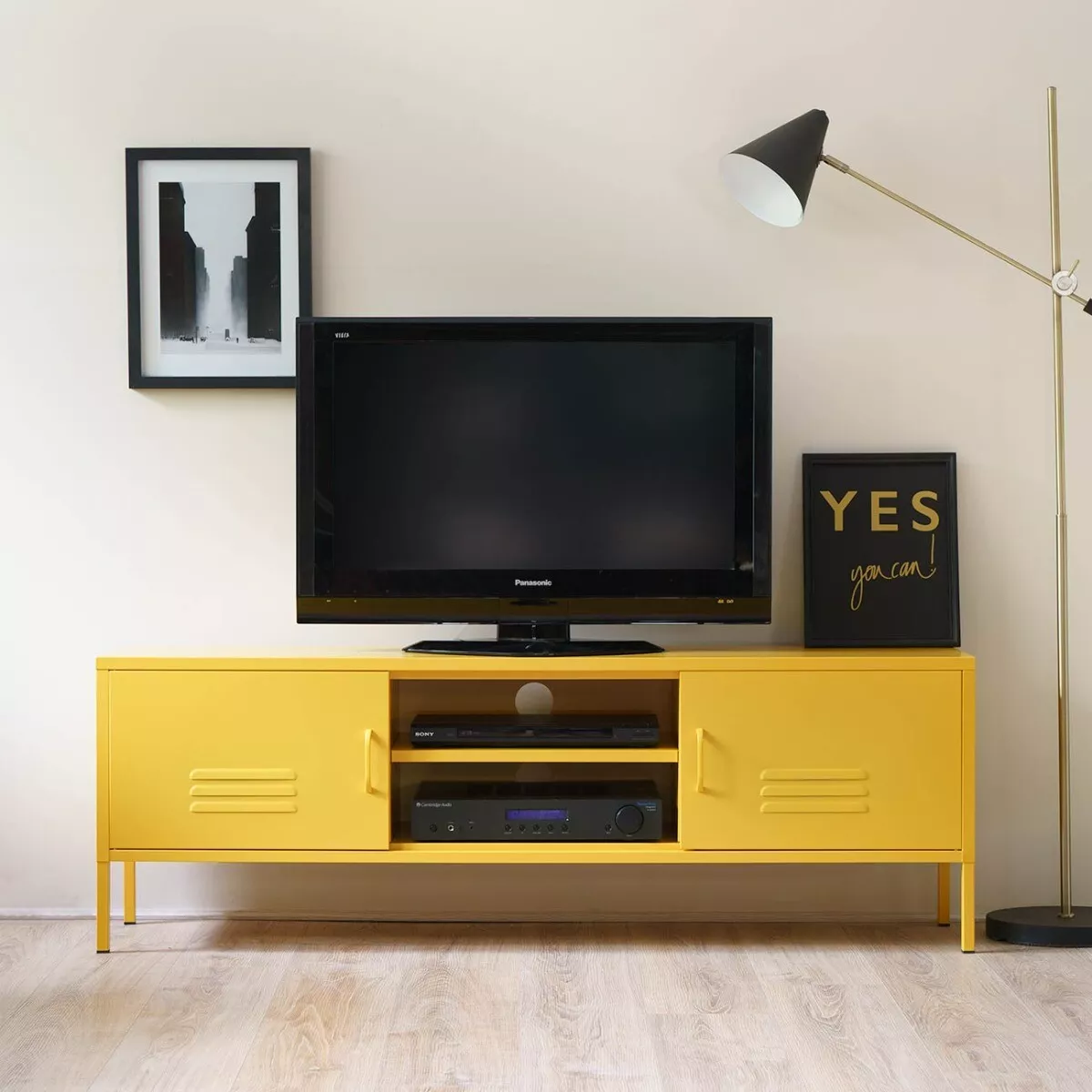METAL INDUSTRIAL LOCKER WIDE TV MEDIA UNIT MUSTARD YELLOW eBay