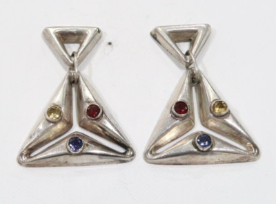Vintage Dezan sterling modernist earrings w tanzanite by Jean Dinh Van 925 rare